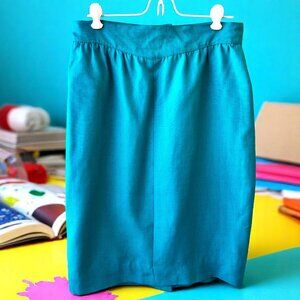 Searle Vintage 80's Skirt Turquoise Lined Linen Blend Womens size 12